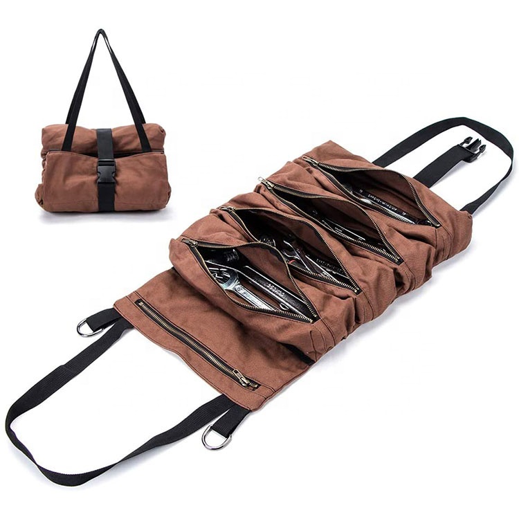 Custom Folding Small Tools Tote Carrier Custom Big Tool Roll Up Bag Waxed Canvas Tool Organizer Bucket For Men