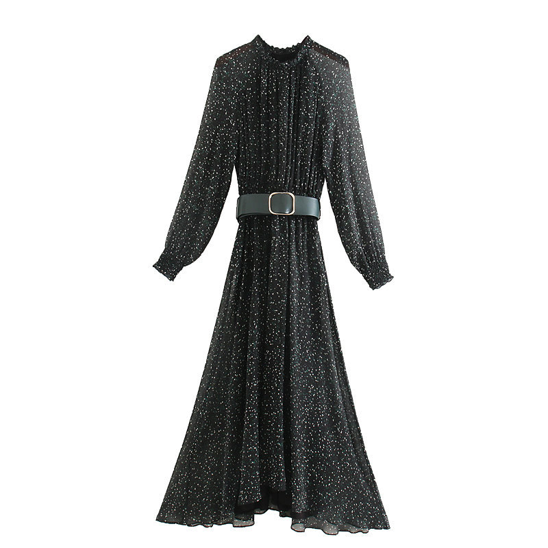 2020 Fashion Polka Dot Chiffon Dress Elegant Dress women's Clothing Long Sleeve Party Dress