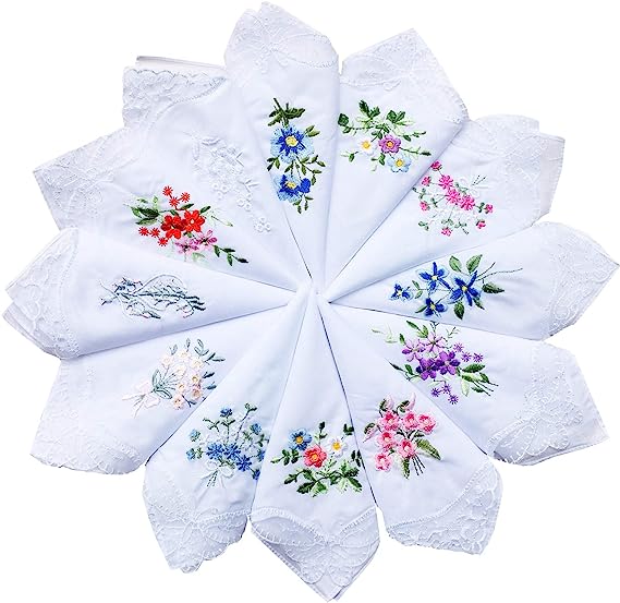 Wholesale Panuelo para mujer Custom Premium Handmade Ladies 100% Cotton Lace Corner Colored Embroidered Handkerchiefs for Women