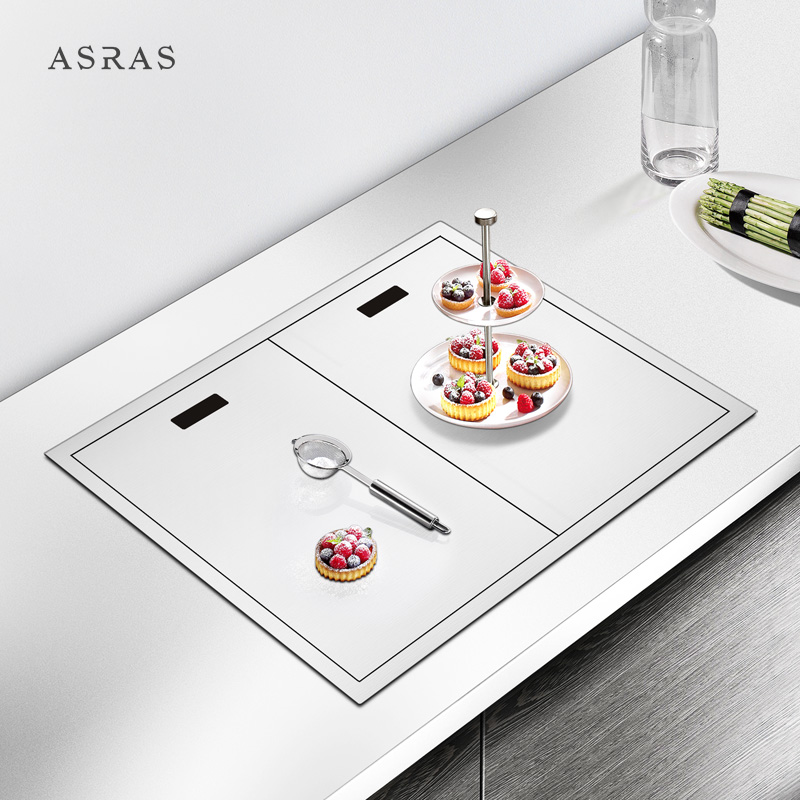 Кухонная раковина ручной работы Asras SUS304 Скрытая раковина матовая с сливным отверстием и кухонным краном производитель 7247E-2