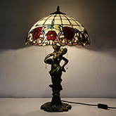 LongHuiJing 16Inch Wide Flowers Stained Glass Handcrafted Table Desk Lamp Resin material stand base lamps