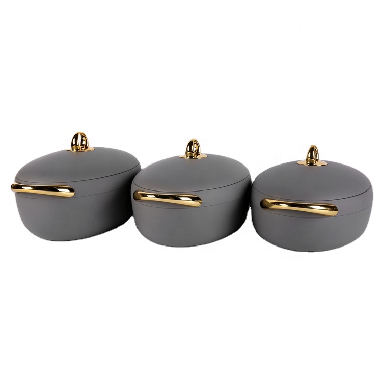 Exquisite Oval Food Keep Warm Container Set Gold Plated Handle 2L 2.5L 3L Table Use Kitchen Ware Casserole