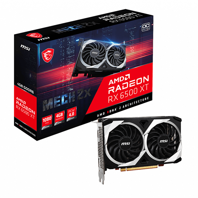 Игровая Видеокарта MSI Radeon RX 6500 XT MECH 2X 4G OC, графический процессор для компьютера