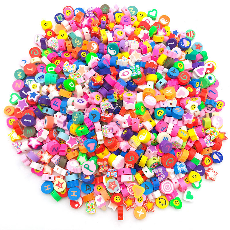 100g Mixed Soft Ceramic Love Smiling Face & English Letters Beads Handmade Perforated Jewelry Accessories Clay Porcelain Beads