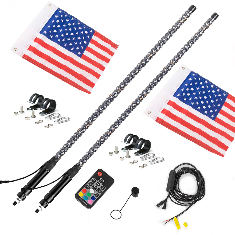Professional 2ft Spiral Led Whip Light With 2 Pair Pack