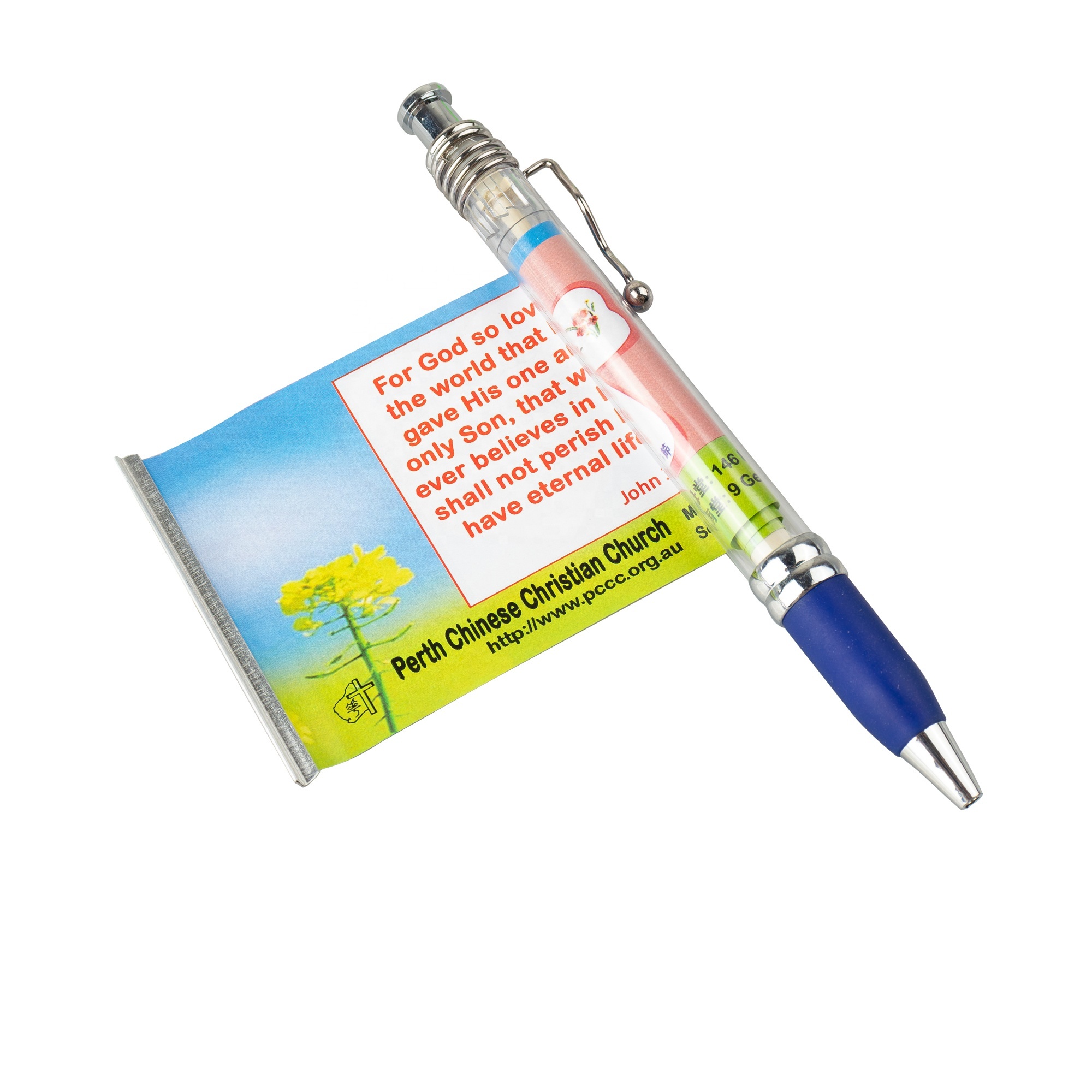 MEGA cheap promotion Customized clear barrel plastic scroll pen with banner pull out banner pen for advertising