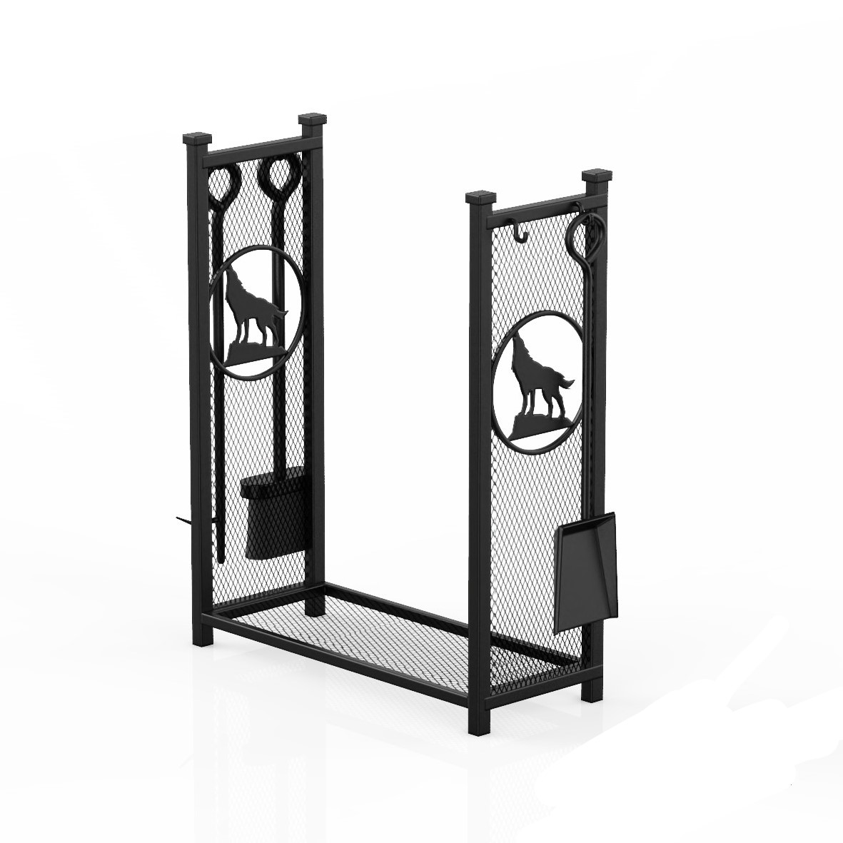 Factory Direct Fireplace Accessories Heavy Duty Wood Storage Rack include Set of 4 Tools Metal Firewood Log holder