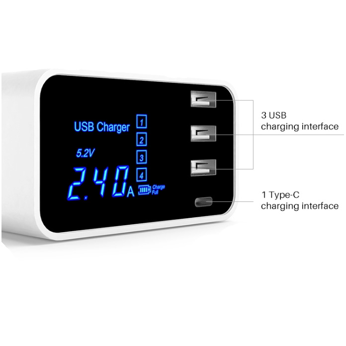 DP хит продаж UK4-port usb зарядное устройство Быстрая зарядка 3usb 1 type-C с дисплеем зарядное устройство для мобильного телефона планшета