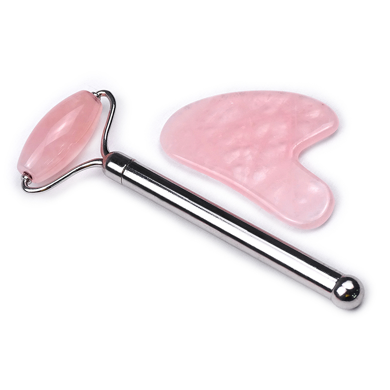 Anti-aging Natural Rose Pink Jade Roller Facial Jade Pink Gua Sha Massage Set