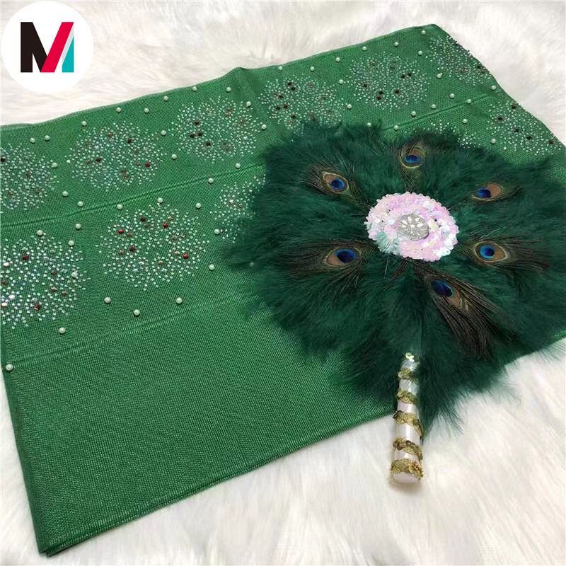 Оптовая продажа, африканские камни и бусины aso oke gele, Нигерия, фанаты из зеленых перьев для женской вечеринки