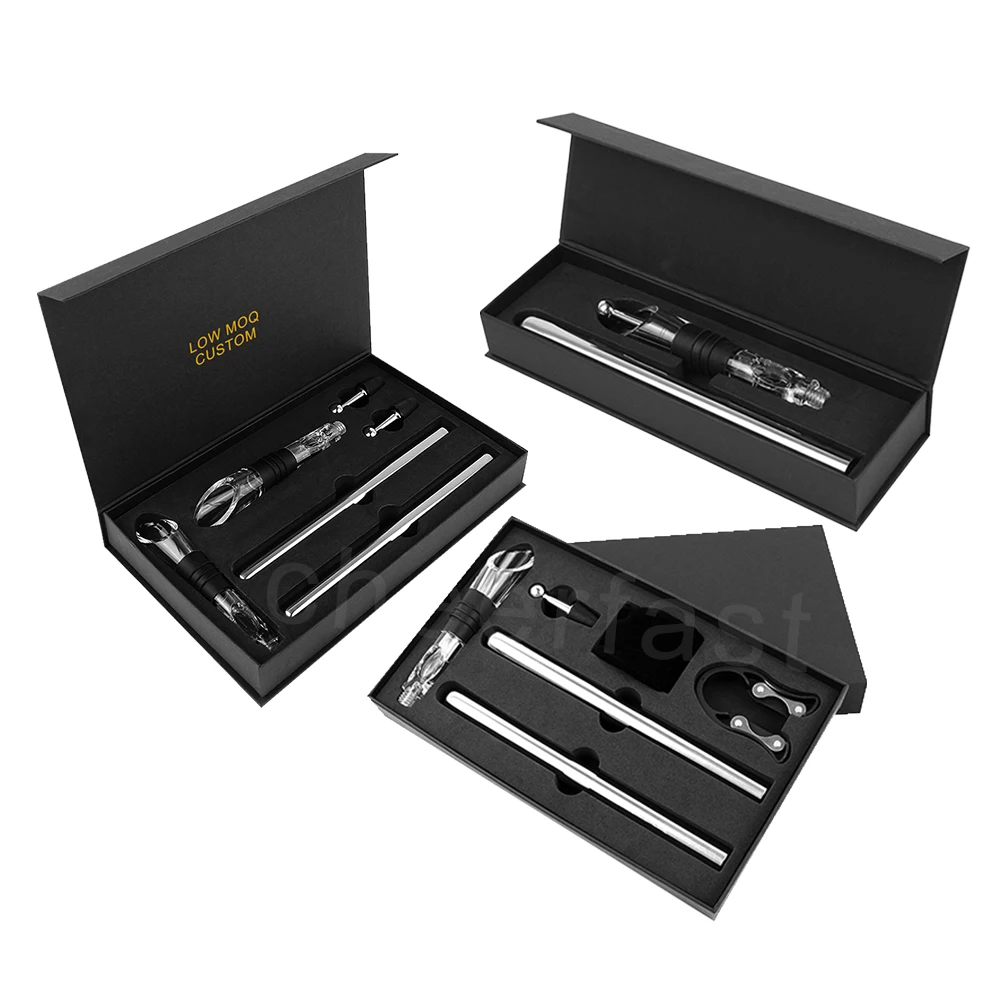 New Product 3 In 1 Metal Wine Chiller Stick Wine Pourer And Bar Accessories Stainless Steel Wine Chiller Cooler Stick Set