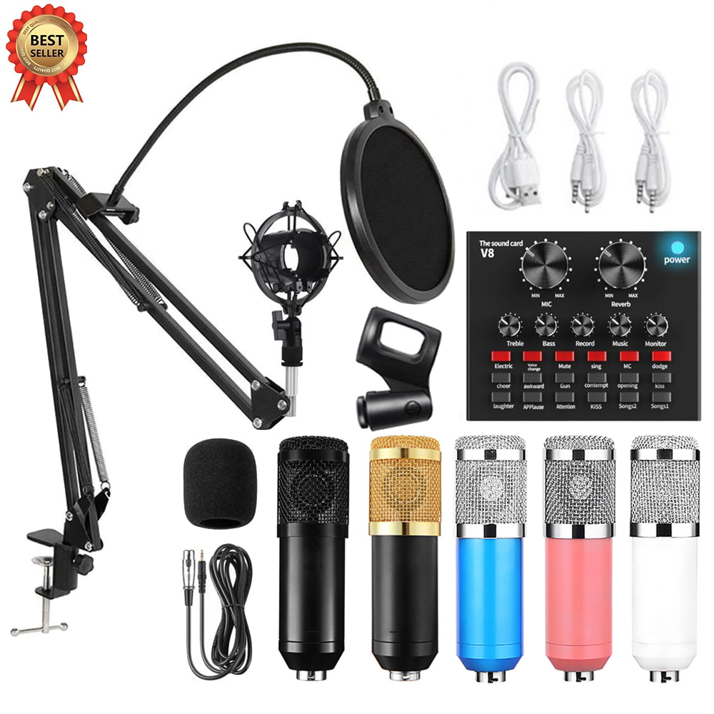 Professional Audio V8 Sound Card Set BM800 Mic Studio Recording Condenser Microphone for karaoke gaming podcast live streaming