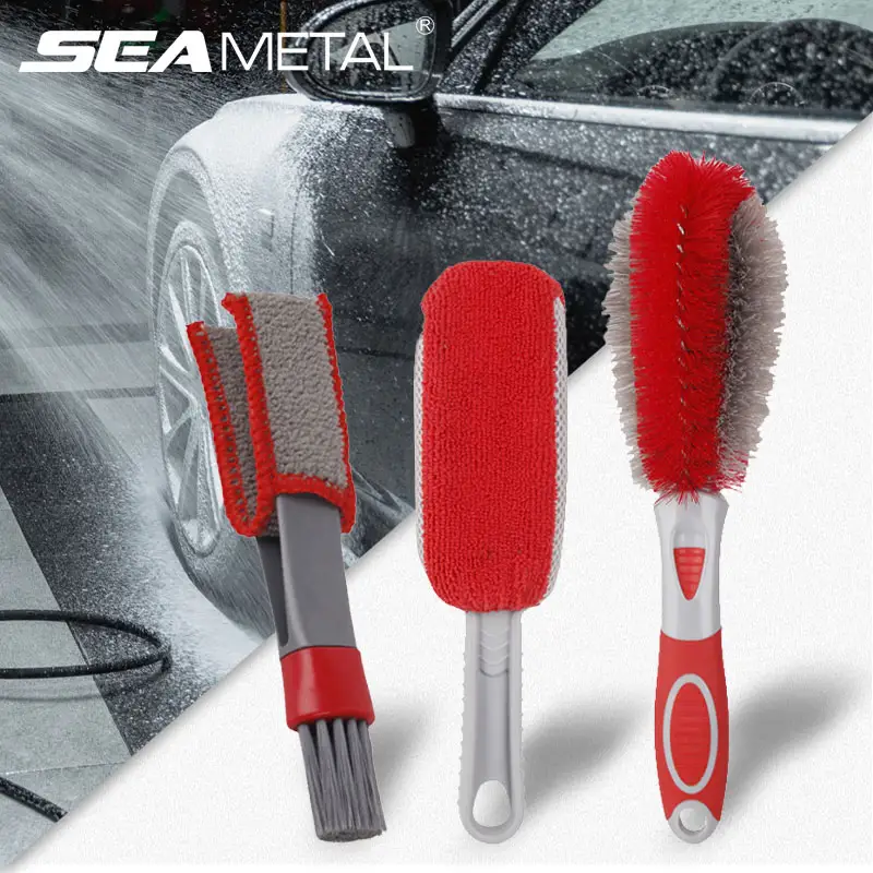 3PCS Microfiber Car Detail Cleaning Accessories Auto Tire Wheel Hub Cleaning Brush Car Washing Brush