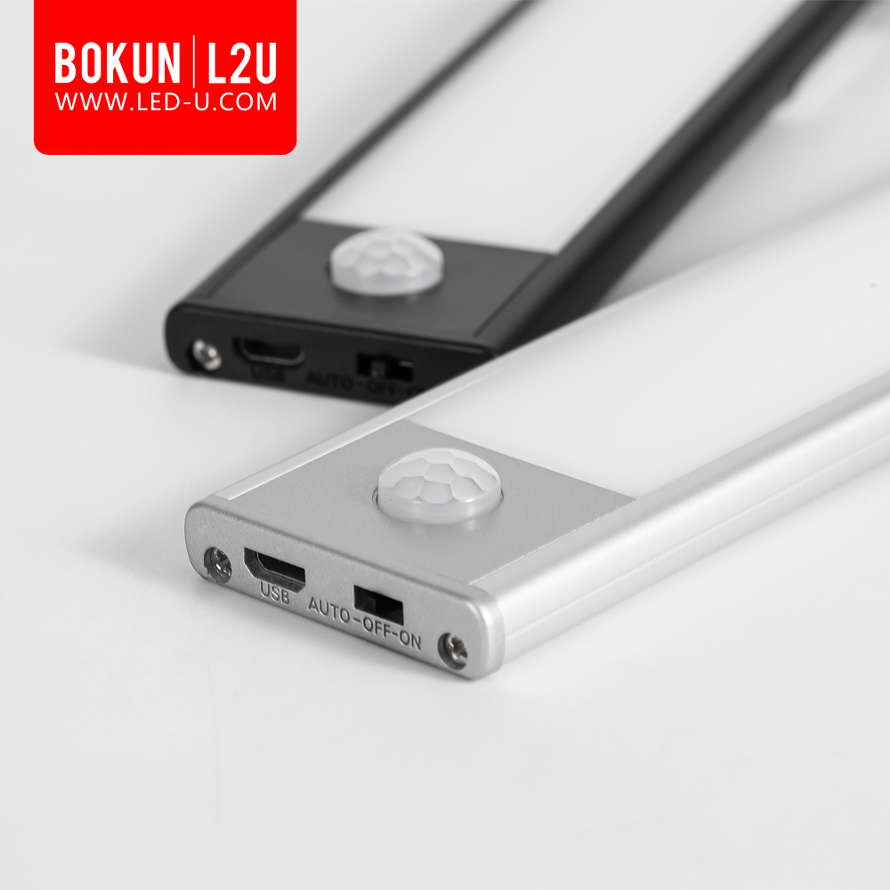 BOKUN PIR Sensor Cabinet Light Super Thin Home Lighting Wardrobe Light Wireless Switch Portable USB Charging Wholesale