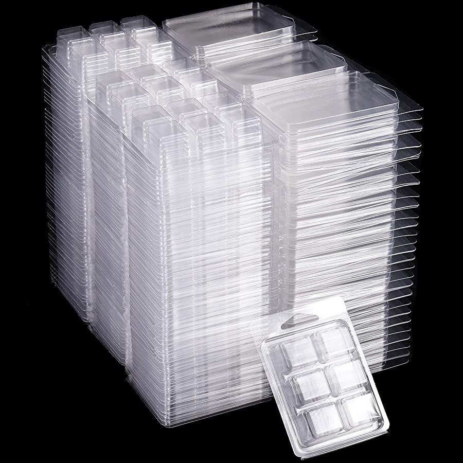 Square 6 Cavity Clear Plastic Cube Tray Clamshells Wax Melt Molds for Candle-Making and Soap