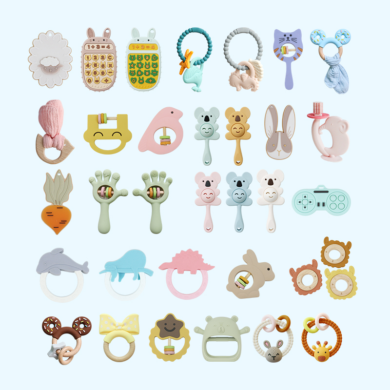 1Pcs Baby Silicone Teether Ring BPA Free Rattles Bracelet Food Grade Newborn Baby Accessories Cartoon Silicone Teething Toys