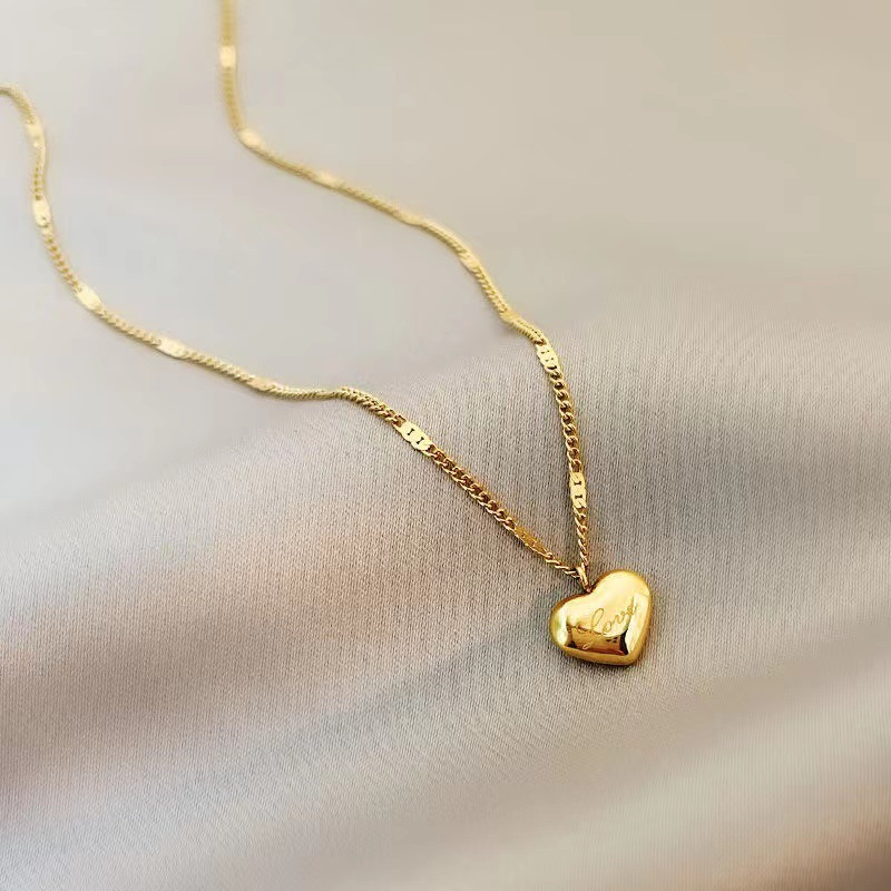 Модные ожерелья из нержавеющей стали 316L золотого цвета с надписью Love Heart, женские чокеры, ожерелье в форме сердца