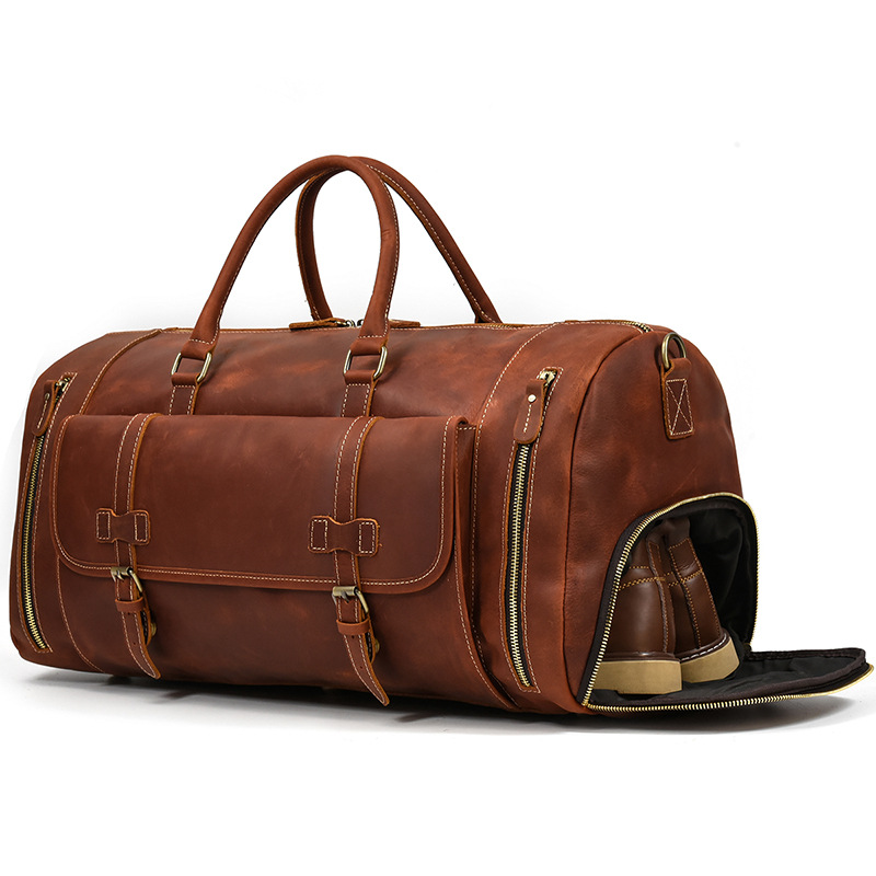 New Luxury Crazy Horse Leather Men's Duffle Tote luggage Bag Leather Duffle Bag for Men Travel Personalized Weekend Shoulder Bag