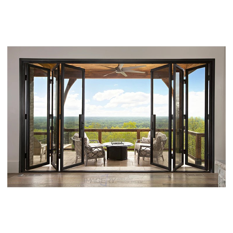 Bi-Fold Doors Woodland Grey Double Glazed Hurricane Proof Bathroom Folding Bifold Patio Doors Aluminum Bi-Folding Exterior Doors