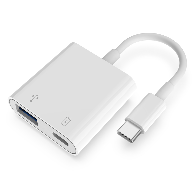 2 in 1 type c otg adapter and 18W charge splitter USB3.0 to USB-C male cable fast charging PD/QC for iPad mirophone