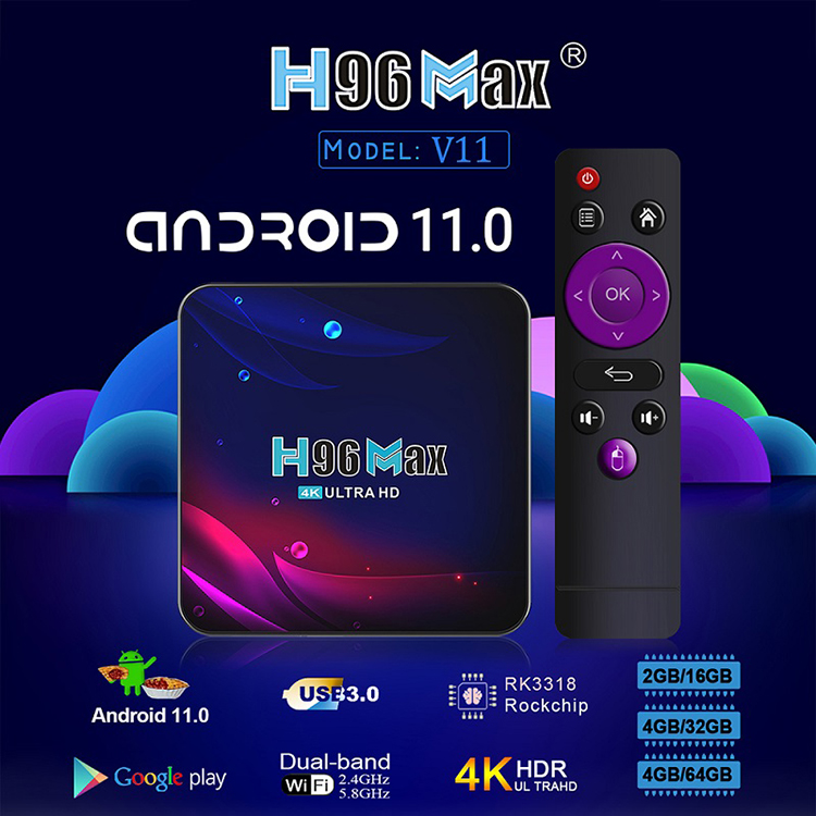 ТВ-приставка H96 Max на Android 11, 2 + 4/12/32/64 ГБ, 2,4/5 ГГц