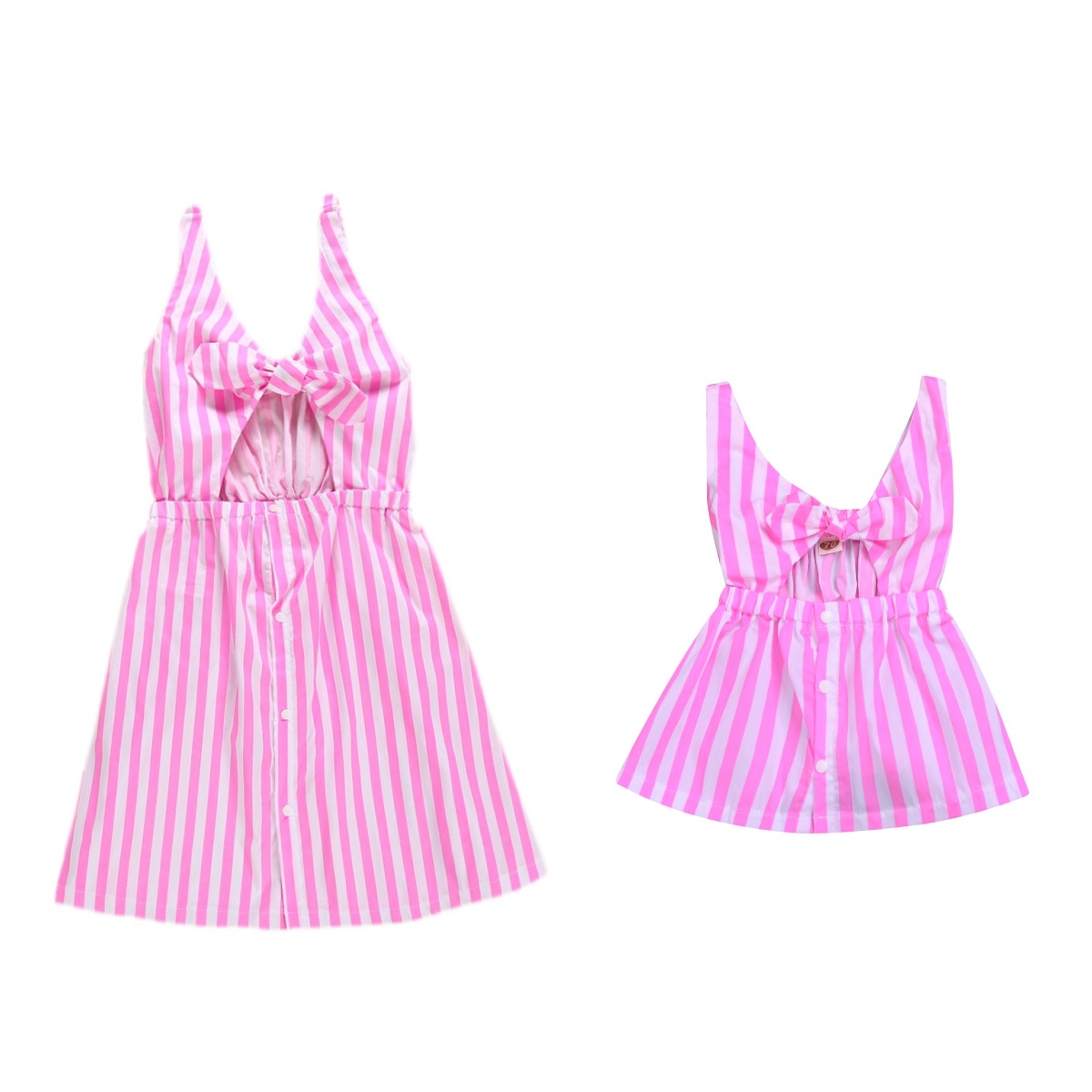 Foreign trade parent-child dress striped suspender hollowed out dress bow women's fashion in Europe and America