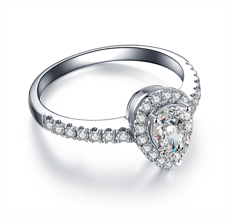 Ювелирная фабрика чистое золото 18K Белое грушевидное кольцо Муассанит