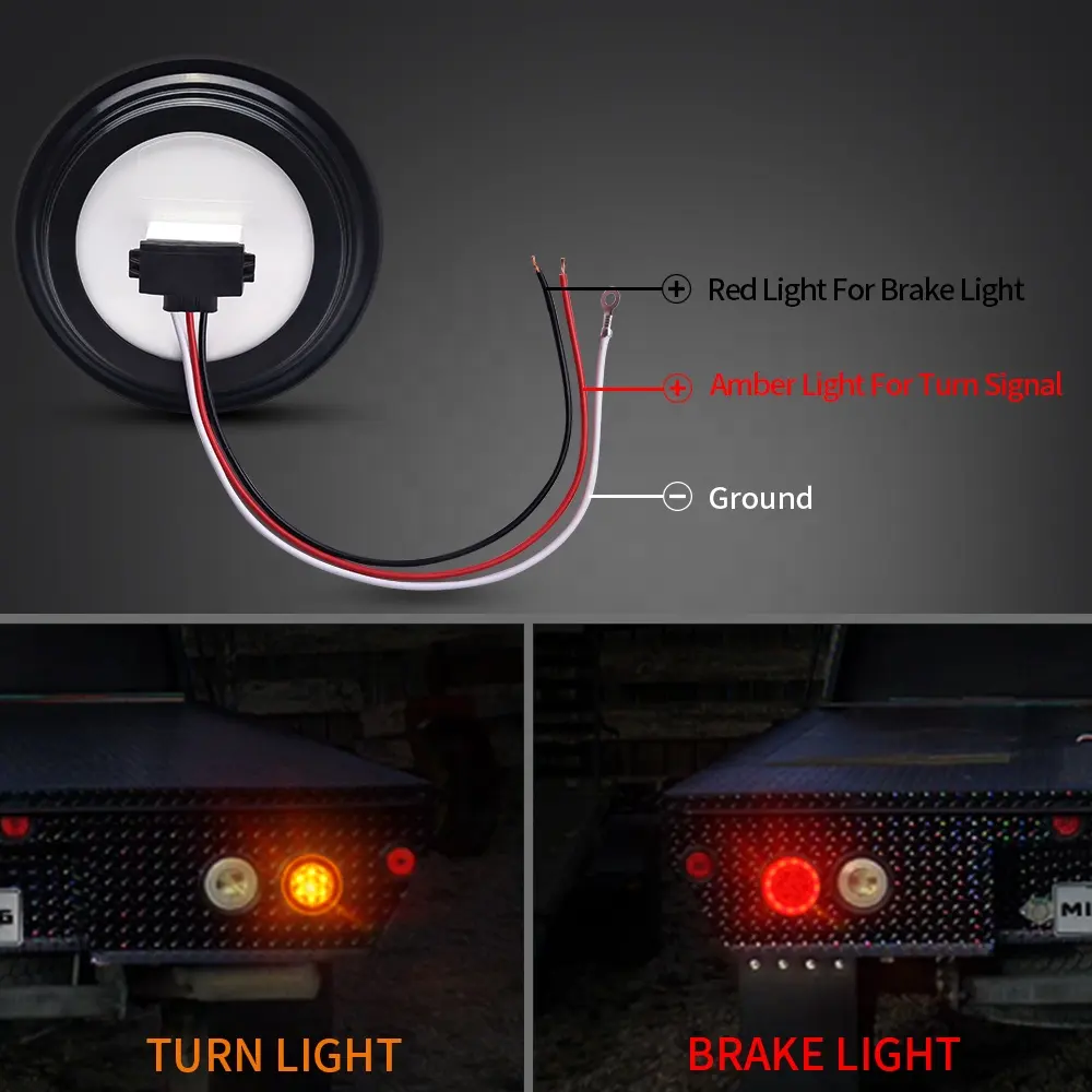 MICTUNING 2Pcs 5" LED Round Trailer Tail Light Amber Red Stop Turn Brake Light Kit For RV Truck Trailer Boat