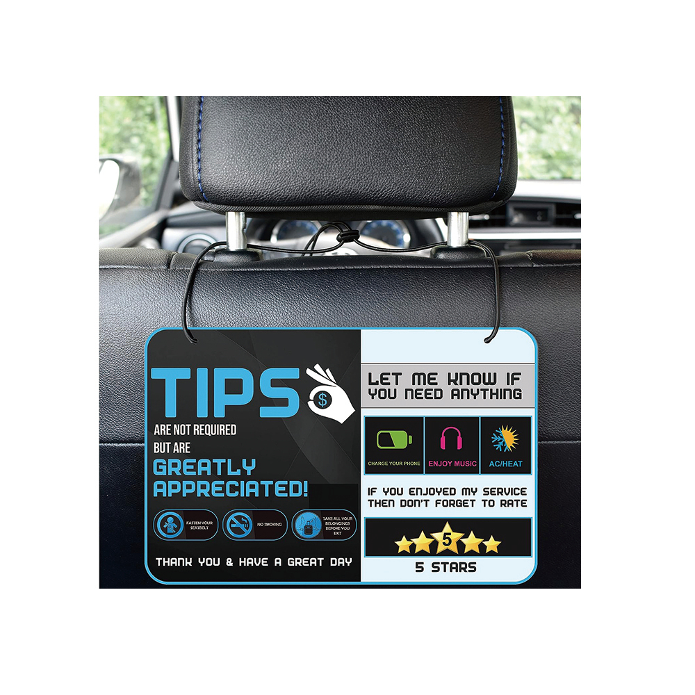 Hot Selling Tip & No Smoking Sign for use by Taxis and Drivers Rating Taxi Driver Rideshare Tip Sign for Appreciated