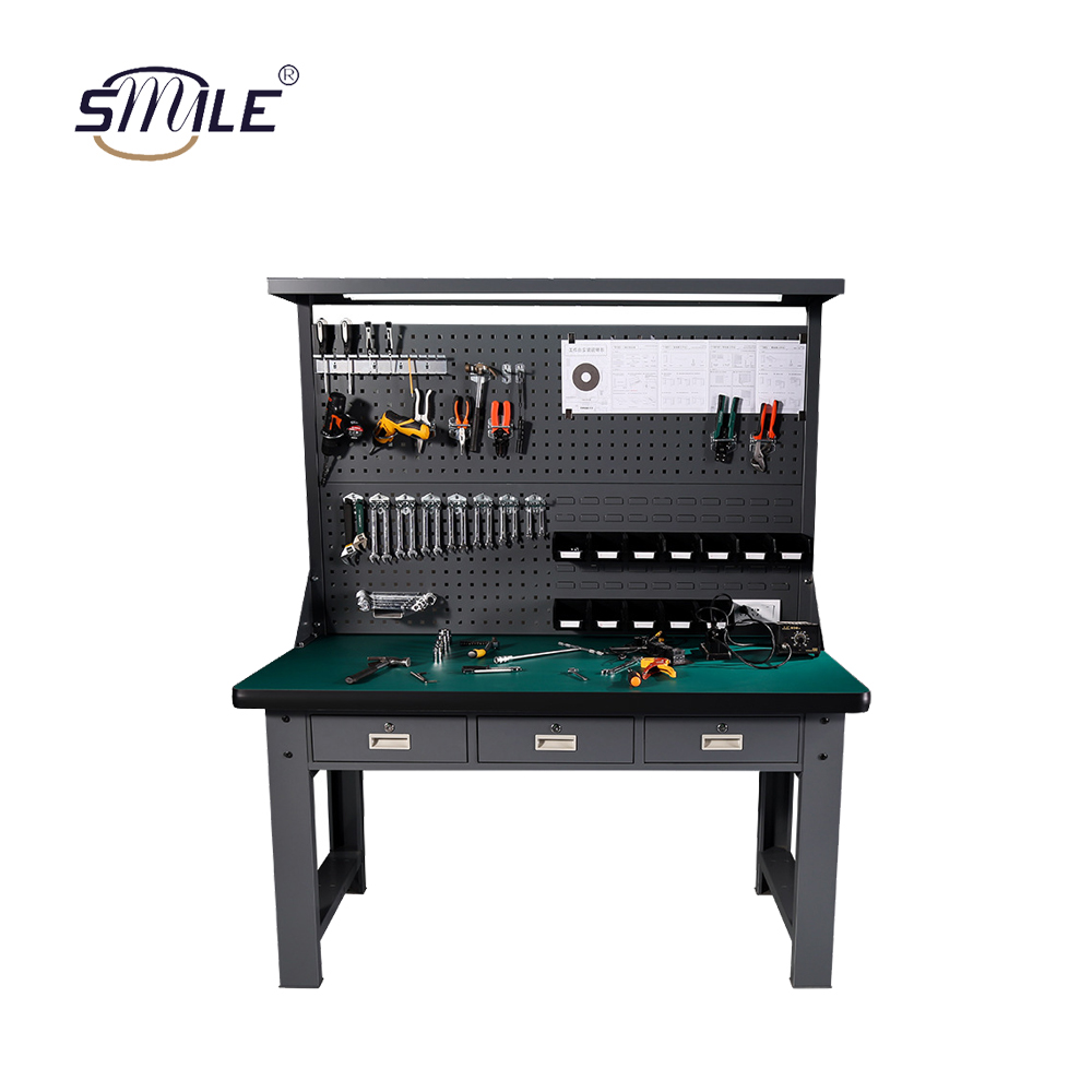 Стальной гаражный верстак SMILE Steel, верстак для хранения инструментов, с ящиком и прищепкой