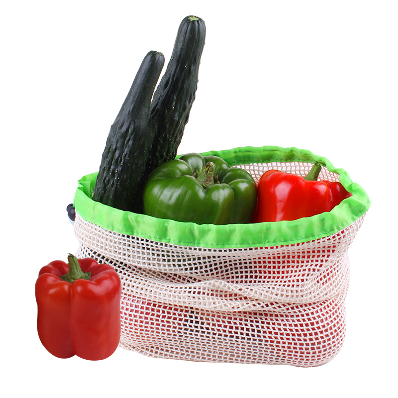 Custom Logo Organic Cotton shopping Reusable Net Drawstring Vegetable Mesh Bag