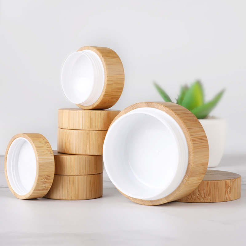 5ml 10ml 30ml Natural Bamboo Refillable Bottle Cosmetics Jar Box Makeup Cream Storage Pot Container Round Bottle Portable