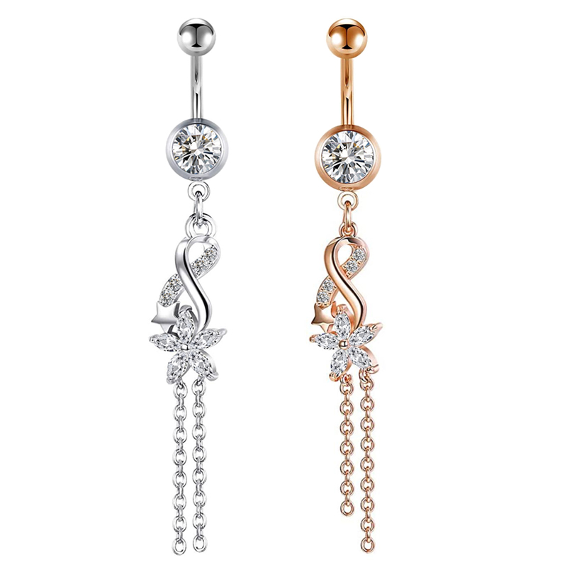 Women Beauty Navel Button Rings Medical Steel Rhinestone Sexy Belly Navel Piercing Ring Body Jewelry Pendientes