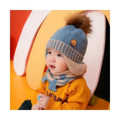 Smoky Blue Common Unisex Babies Cotton Knitted Custom Kids Winter Hats