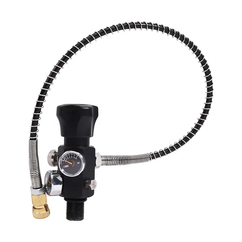 M18x1.5 PCP Tank Dual Gauge Charging Valve Air Filling Station Refill Adapter with 6000psi Gauge 24inch Hose