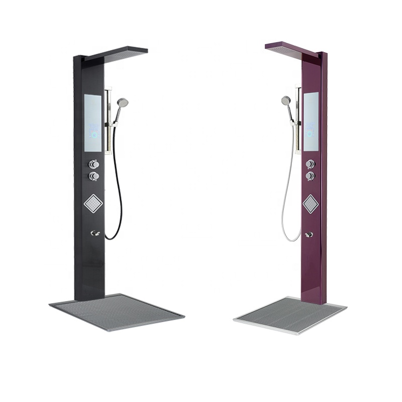 Luxury Wine red Color Thermostatic Led Rain Shower Head Bathroom Stainless Steel waterfall Shower Panels