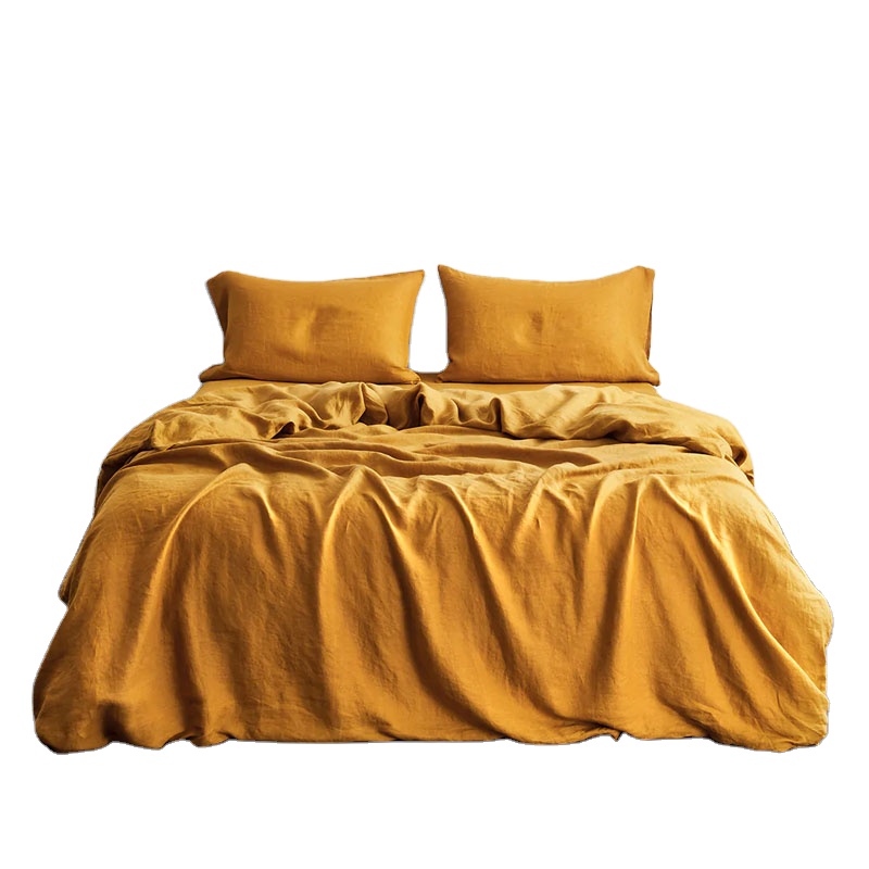 Eco-friendly 100% Pure Flax Linen Bedding Set French Fabric Duvet Cover and Sheets for Home Use-Available in King Queen Sizes