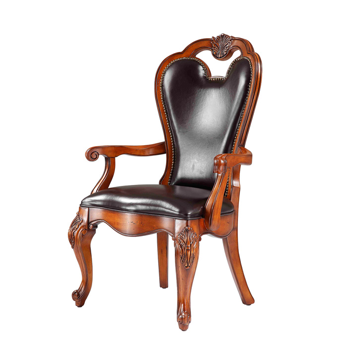 American Style Luxury Chair For Hotel Banquet Antique High Quality Arms Wood Leather Dining Chairs