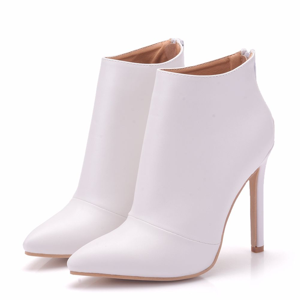 Sexy Fashion Thin High Heel Pointed Toe Women Bridal White Wedding Boots Ankle Martin Boots Motorcycle Boots Women