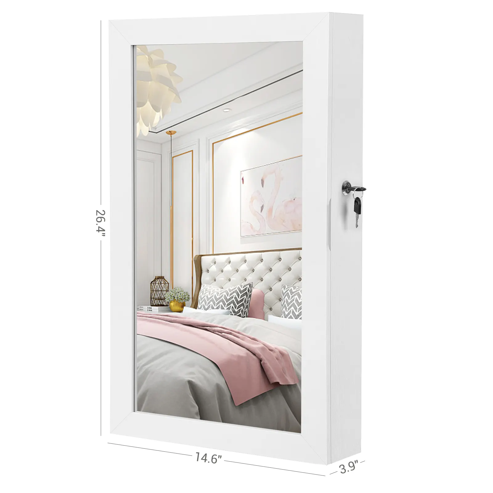 SONGMICS Wall Mounted Home Furniture MDF Hanging Decorative Jewelry Mirror With Storage Cabinet