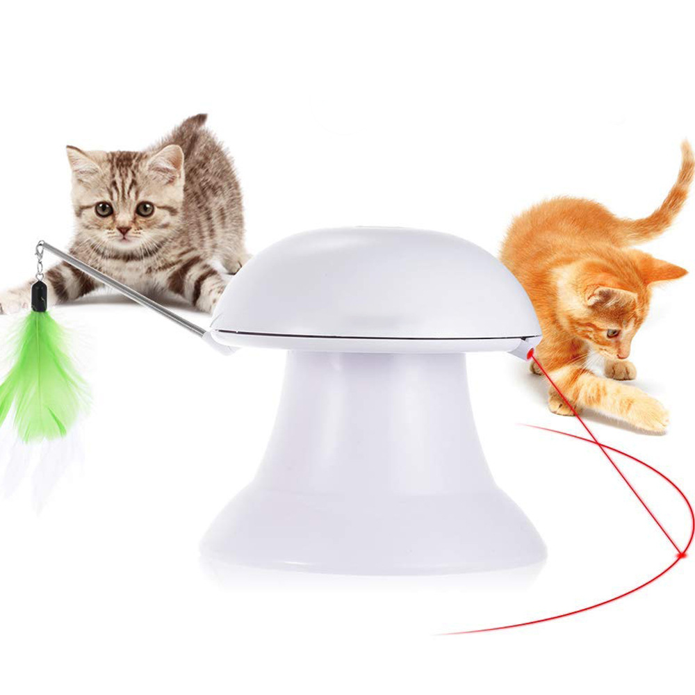New Automatic Battery USB Charging Pet Toy Infrared LED Mushroom Cat Feather Plastic Laser Ball