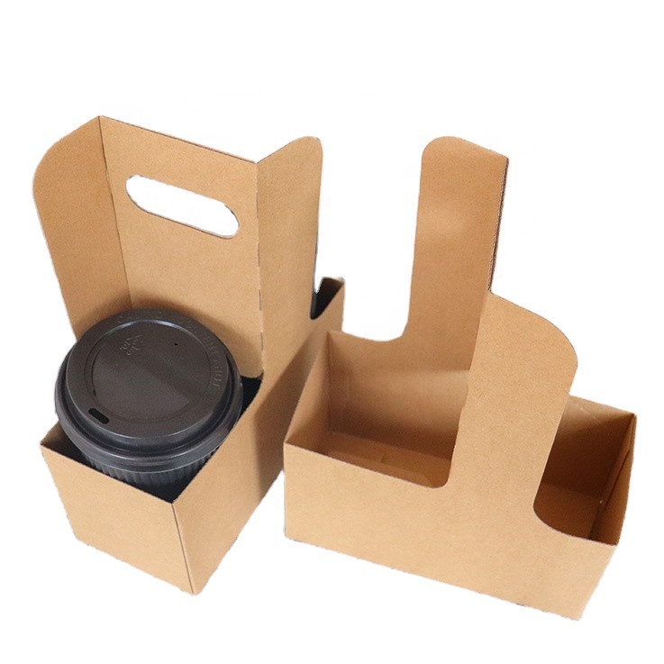 Manufacture Custom Printed Disposable Take Away Cardboard Paper Cup Holder Carry Tray With Handle for 2cup