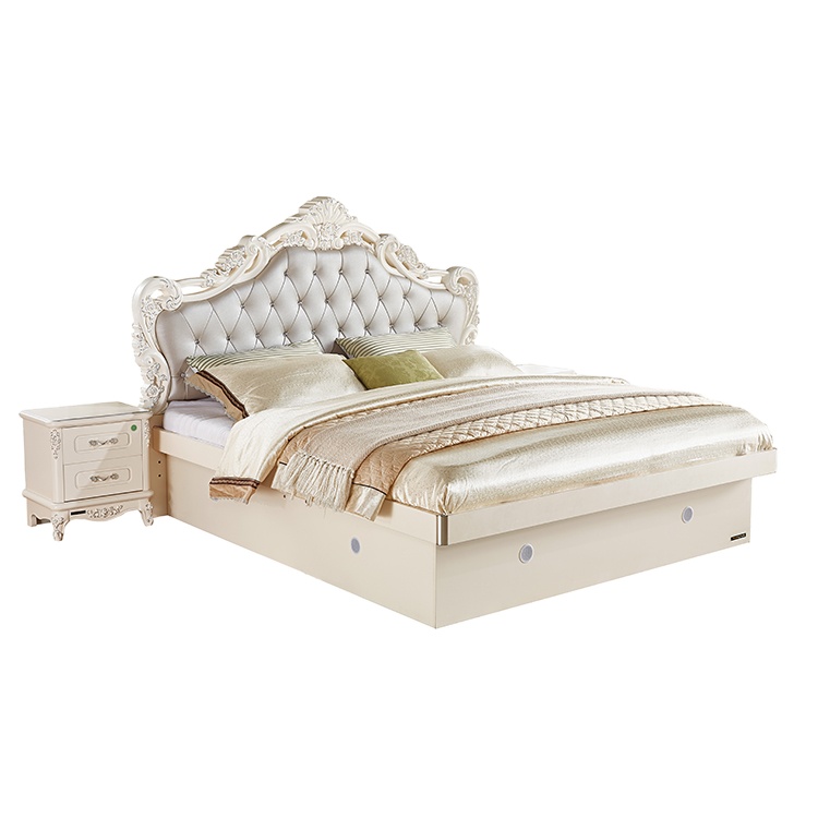 Hot design bedroom furniture factory price light luxury European style wood carved bed set designs