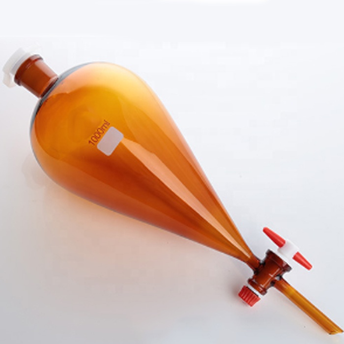 Lab 1000ml Amber Glass Pear Shaped Separatory Funnel