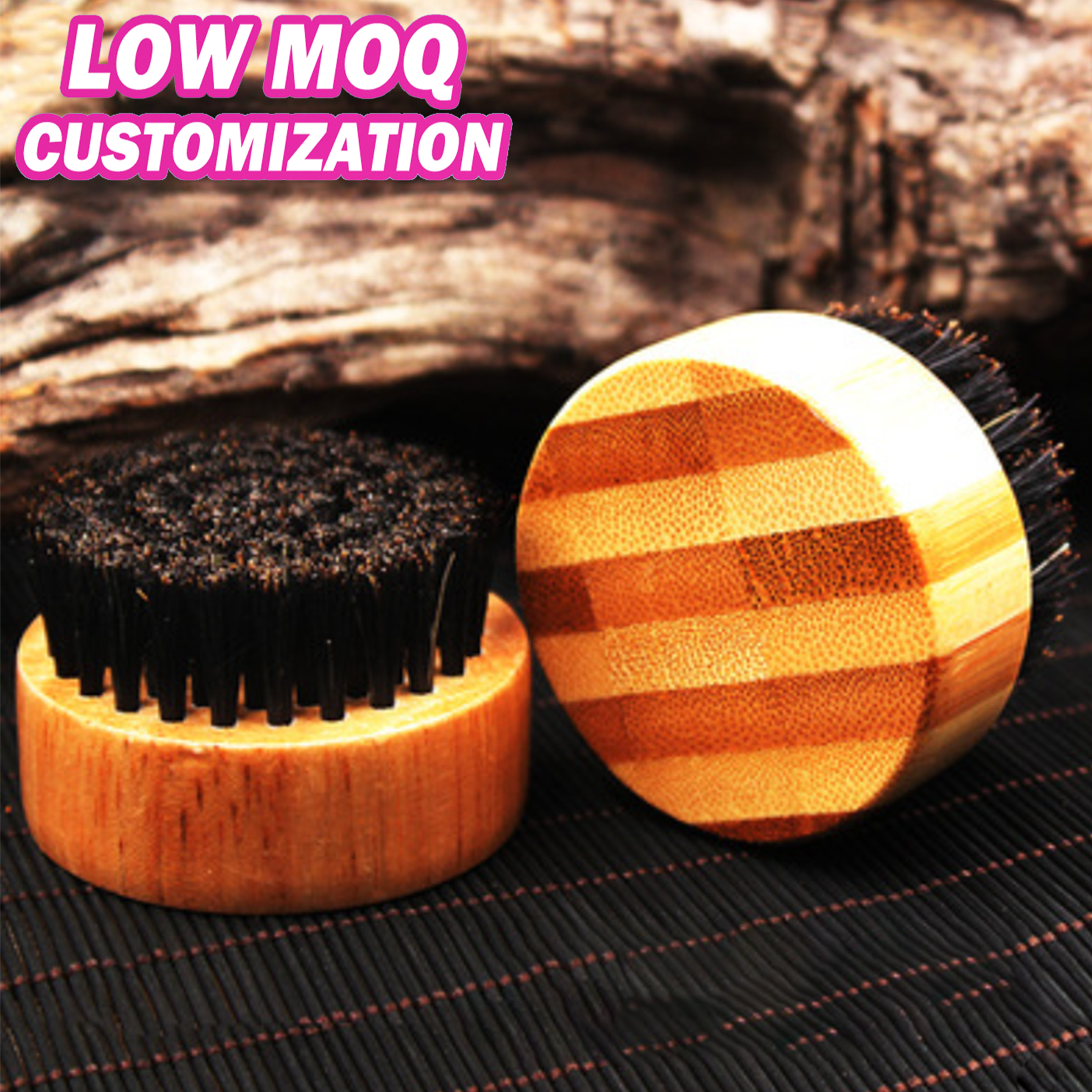 Private Label Custom Logo Wholesale Round Bamboo Wooden Small Beard Brush with Custom Logo and Packaging