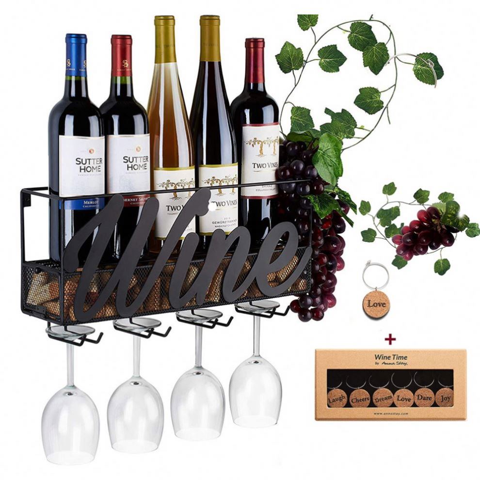 Amazon Hot Sale Home Decoration Liquor Champagne Bottle Iron Shelf Wall Mounted Wine Rack