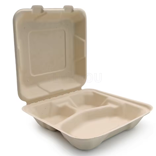 Biodegradable Eco-friendly Packing Lunch Box Bagasse Food Container Disposable Tableware Sugarcane 3 Compartment Carton Party