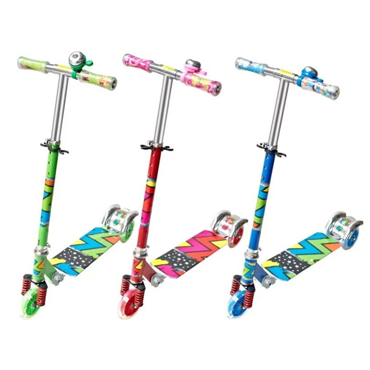 Three PU LED wheels girl kids kick scooter baby adjustable children foot scooter