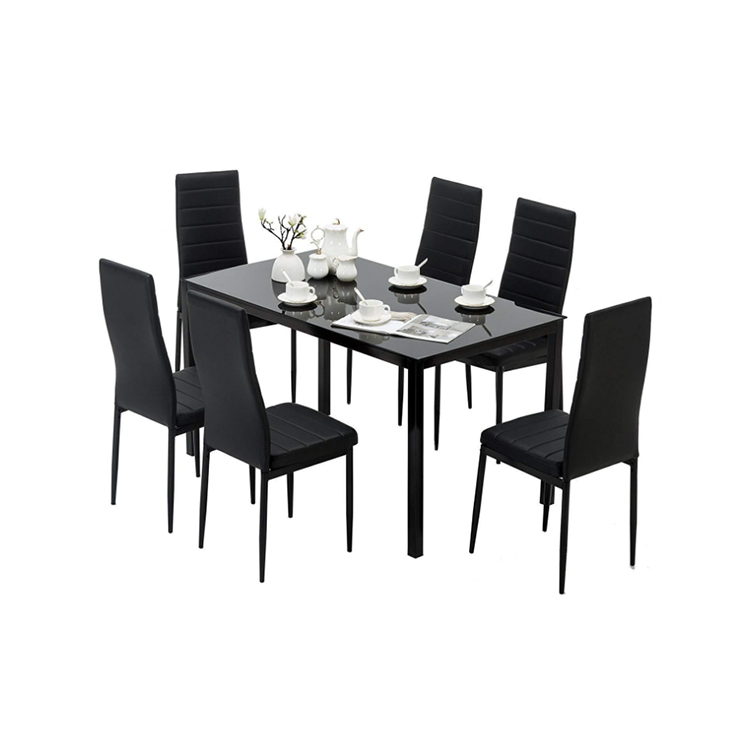 Modern cheap price glass top table leather chair Italian dining room furniture dining table set