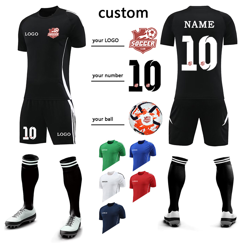 Team Custom Soccer Uniform Men Tracksuit Football Jersey Kit Sportswear Set Training Suit Black Soccer Clothes With LOGO